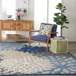 Blue Floral Outdoor Area Rug, 7x10