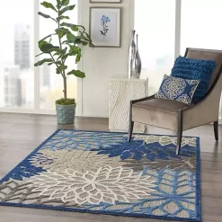 Blue Floral Outdoor Area Rug, 5x7