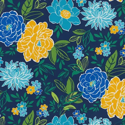 Blue Floral Tufted Outdoor Seat Cushions, Set of 2