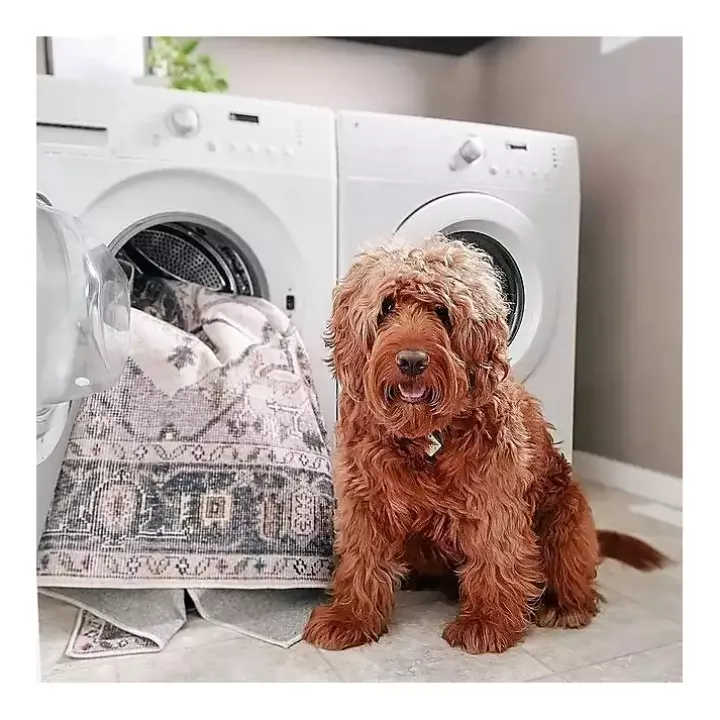 Blue Geometric Pattern Washable Area Rug, 5x8