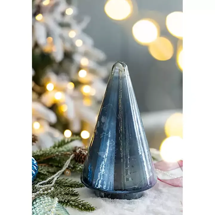 Blue Glass Cone Shaped Christmas Tree, 10 in.