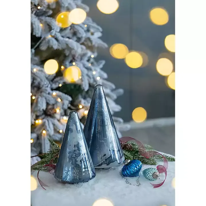 Blue Glass Cone Shaped Christmas Tree, 10 in.