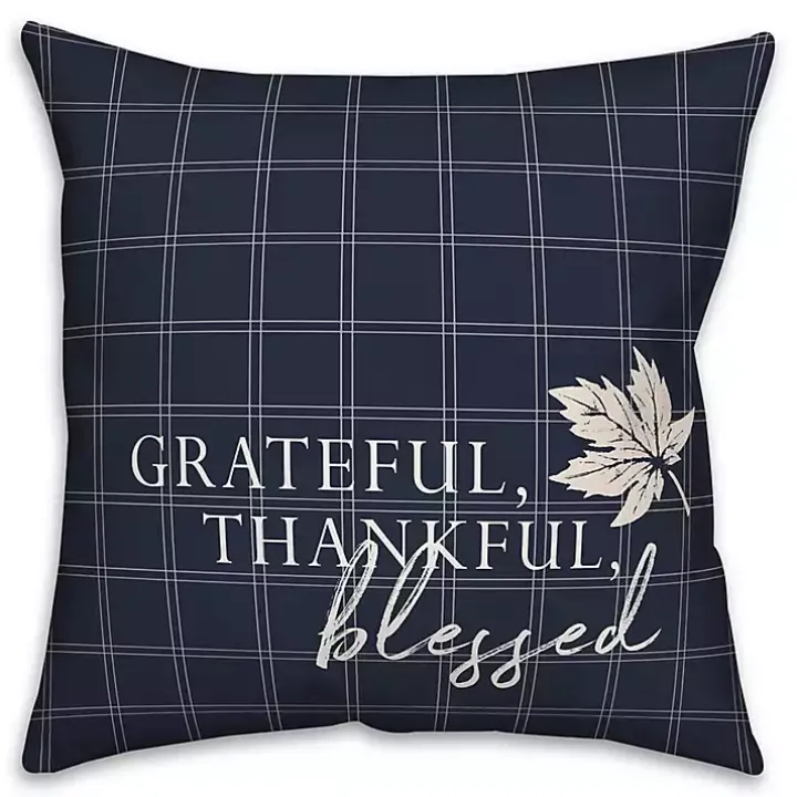 Blue Grateful Thankful Blessed Pillow