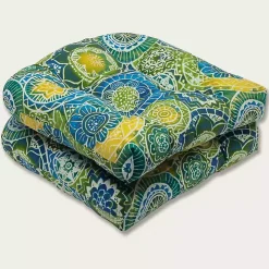 Blue Green Lagoon Wicker Chair Cushions, Set of 2