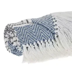 Blue Herringbone Multi Striped Throw
