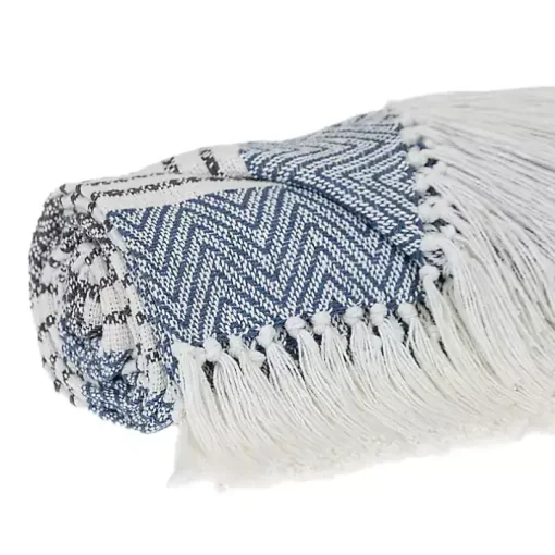 Blue Herringbone Multi Striped Throw