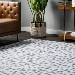 Blue Leopard Spots Washable Area Rug, 5x8