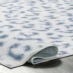 Blue Leopard Spots Washable Area Rug, 5x8