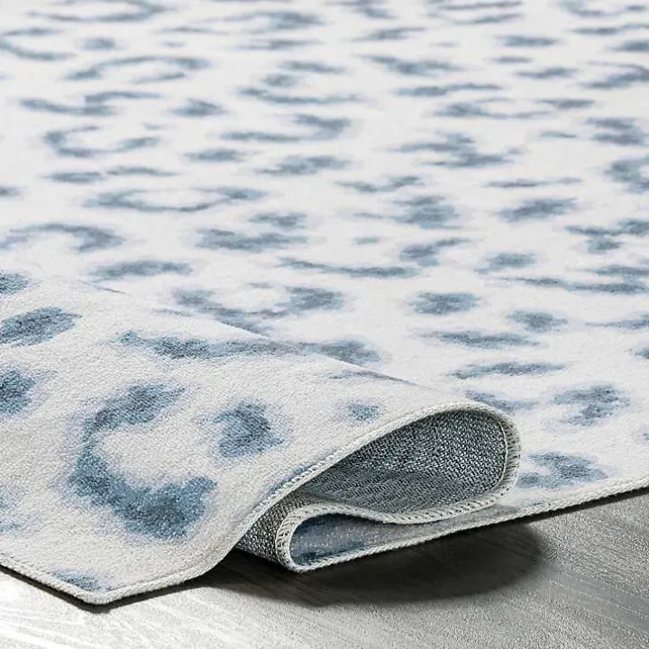 Blue Leopard Spots Washable Area Rug, 5x8