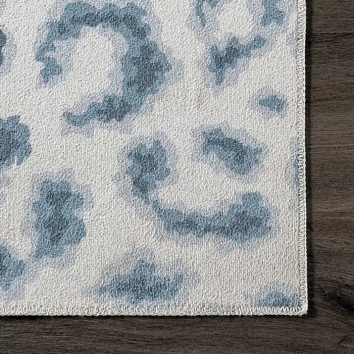 Blue Leopard Spots Washable Area Rug, 5x8