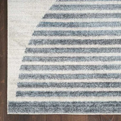Blue Linear Geometric Washable Area Rug, 4x6