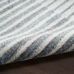 Blue Linear Geometric Washable Area Rug, 4x6