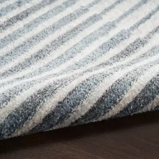 Blue Linear Geometric Washable Area Rug, 4x6