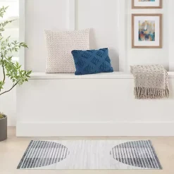 Blue Linear Geometric Washable Area Rug, 4x6