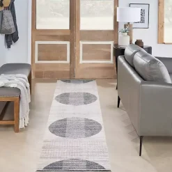 Blue Linear Geometric Washable Runner, 2x10