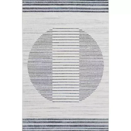 Blue Linear Sphere Washable Area Rug, 3x5