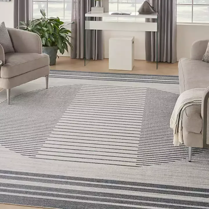 Blue Linear Sphere Washable Area Rug, 7x10