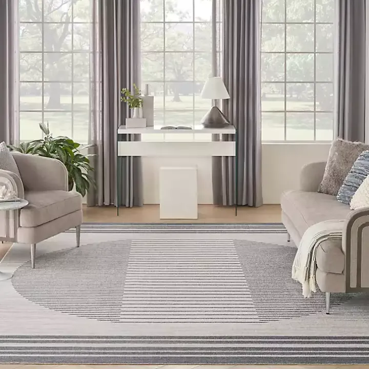 Blue Linear Sphere Washable Area Rug, 7x10