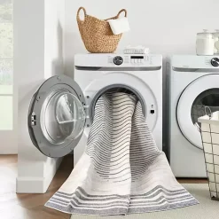 Blue Linear Sphere Washable Area Rug, 7x10