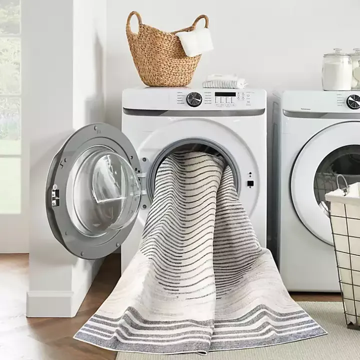 Blue Linear Sphere Washable Area Rug, 7x10