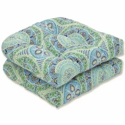 Blue Medallion Wicker Chair Cushions, Set of 2