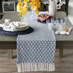 Blue Mini Diamond Fringe End Table Runner, 108 in.