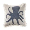 Blue Octopus Accent Pillow with Fringe
