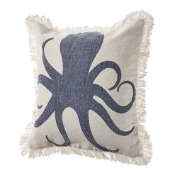Blue Octopus Accent Pillow with Fringe