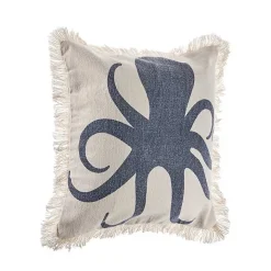 Blue Octopus Accent Pillow with Fringe