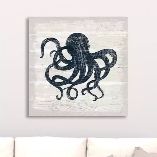 Blue Octopus Driftwood Canvas Art Print