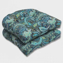 Blue Paisley Outdoor Seat Cushions, Set of 2