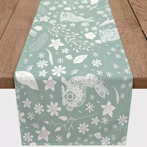 Blue Scandinavian Bunny Table Runner, 72 in.