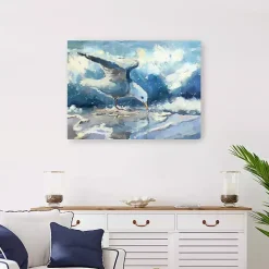 Blue Seagull and Waves Canvas Art Print