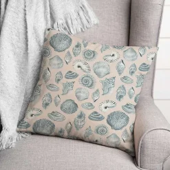 Blue Seashell Outdoor Throw Pillow