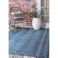 Blue Serna Tribal Outdoor Area Rug, 8x11
