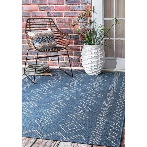 Blue Serna Tribal Outdoor Area Rug, 8x11