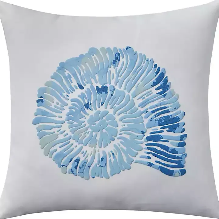 Blue Spiral Seashell Throw Pillow