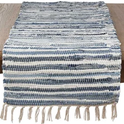 Blue Striped Chindi Cotton Table Runner