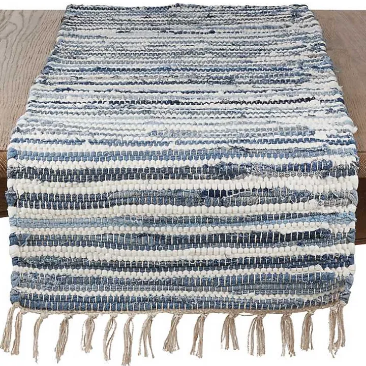 Blue Striped Chindi Cotton Table Runner