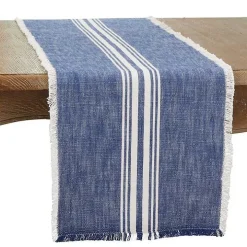 Blue Striped Fringe Table Runner, 72 in.