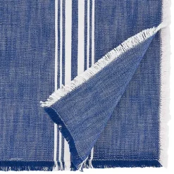 Blue Striped Fringe Table Runner, 72 in.