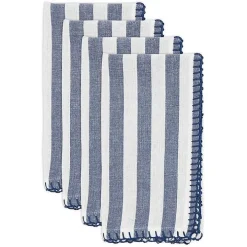 Blue Striped Whipstich Napkins, Set of 4