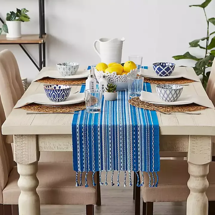 Blue Tonal Stripe Table Runner