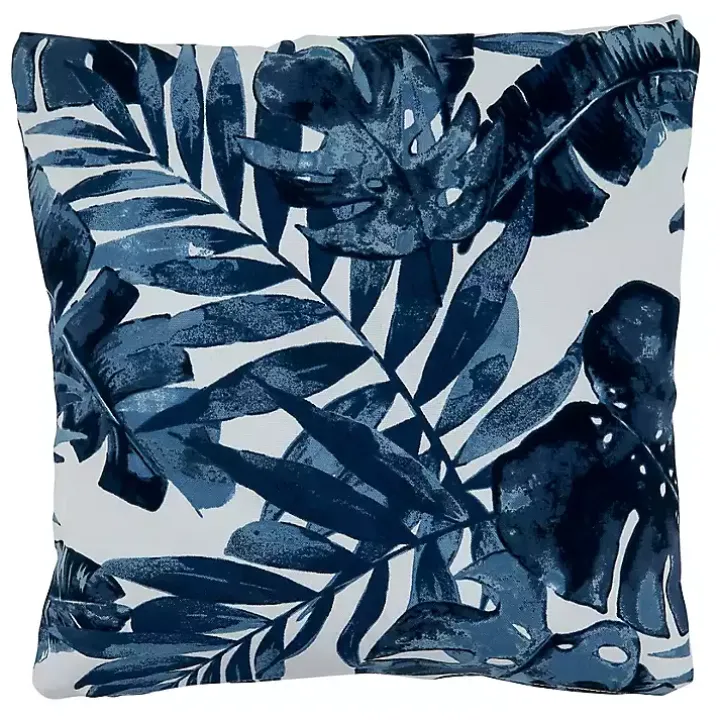 Blue Tropical Leaves Outdoor Throw Pillow