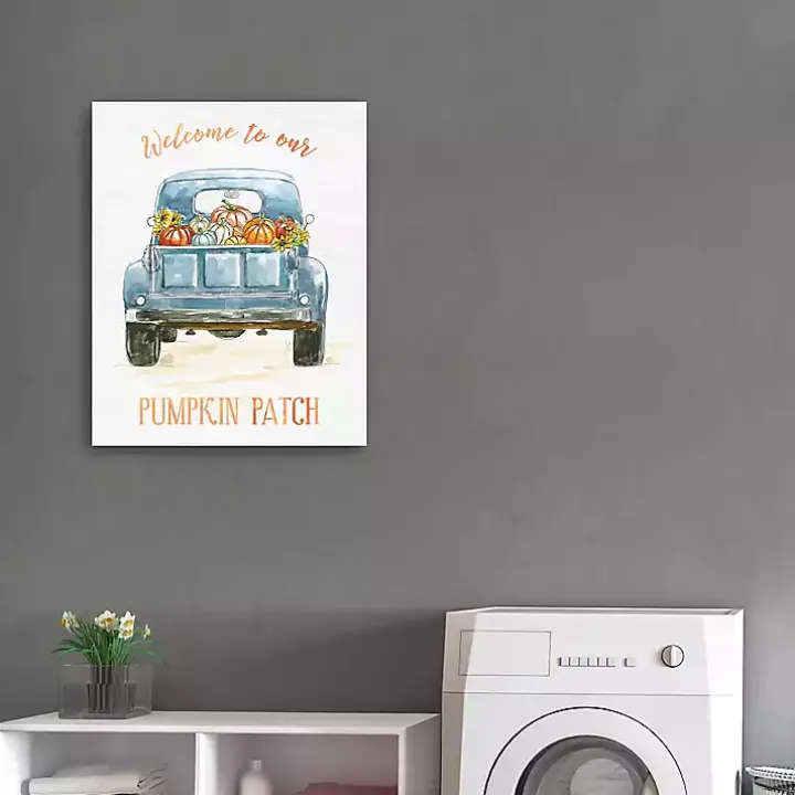 Blue Truck Pumpkin Patch Canvas Art Print