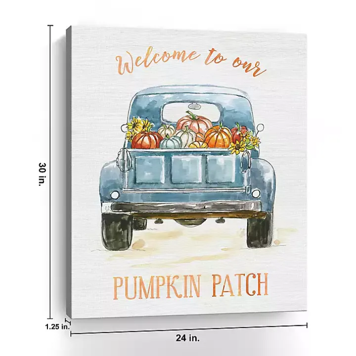 Blue Truck Pumpkin Patch Canvas Art Print
