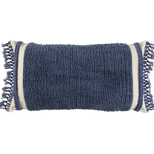 Blue Tufted Macrame Tassels Lumbar Pillow