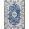 Blue Vintage Floral Washable Area Rug, 5x8