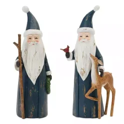 Blue Woodland Santa Figurines, Set of 2