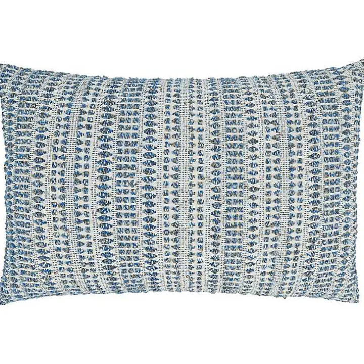 Blue Woven Line Cotton Lumbar Pillow